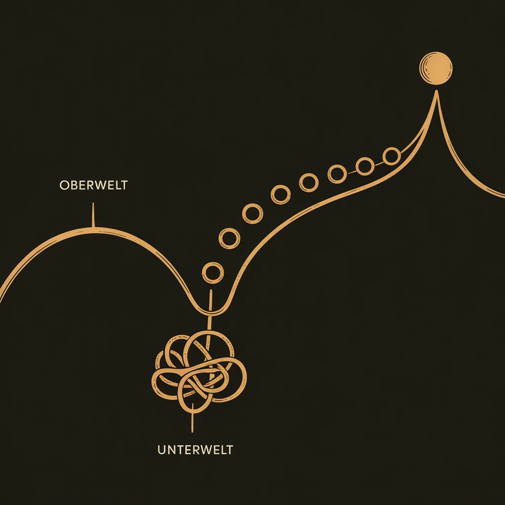 Schema der Heldenreise als Welle zwischen Oberwelt und Unterwelt